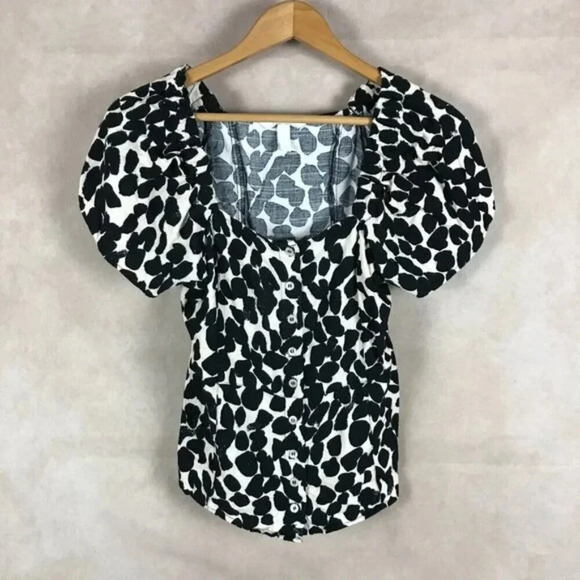 H&M Puff-Sleeve Linen Blend Printed Top Size 8 (Medium) - Picture 3 of 7